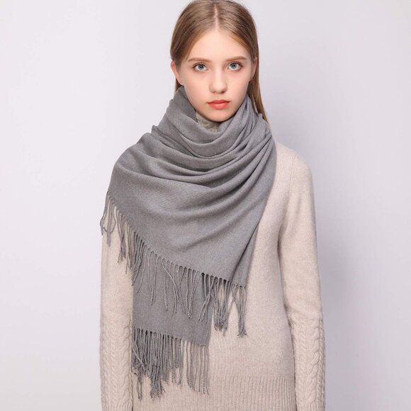 ⚡Women's Gray Pashmina Shawls Evening Dress Bridesmaid Winter Warm Long Scarf - Picture 3 of 7